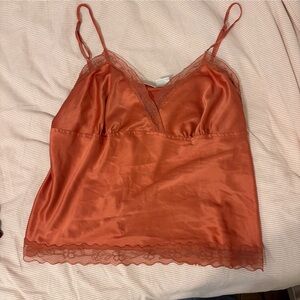 Orange vintage silk tank top with lace detail